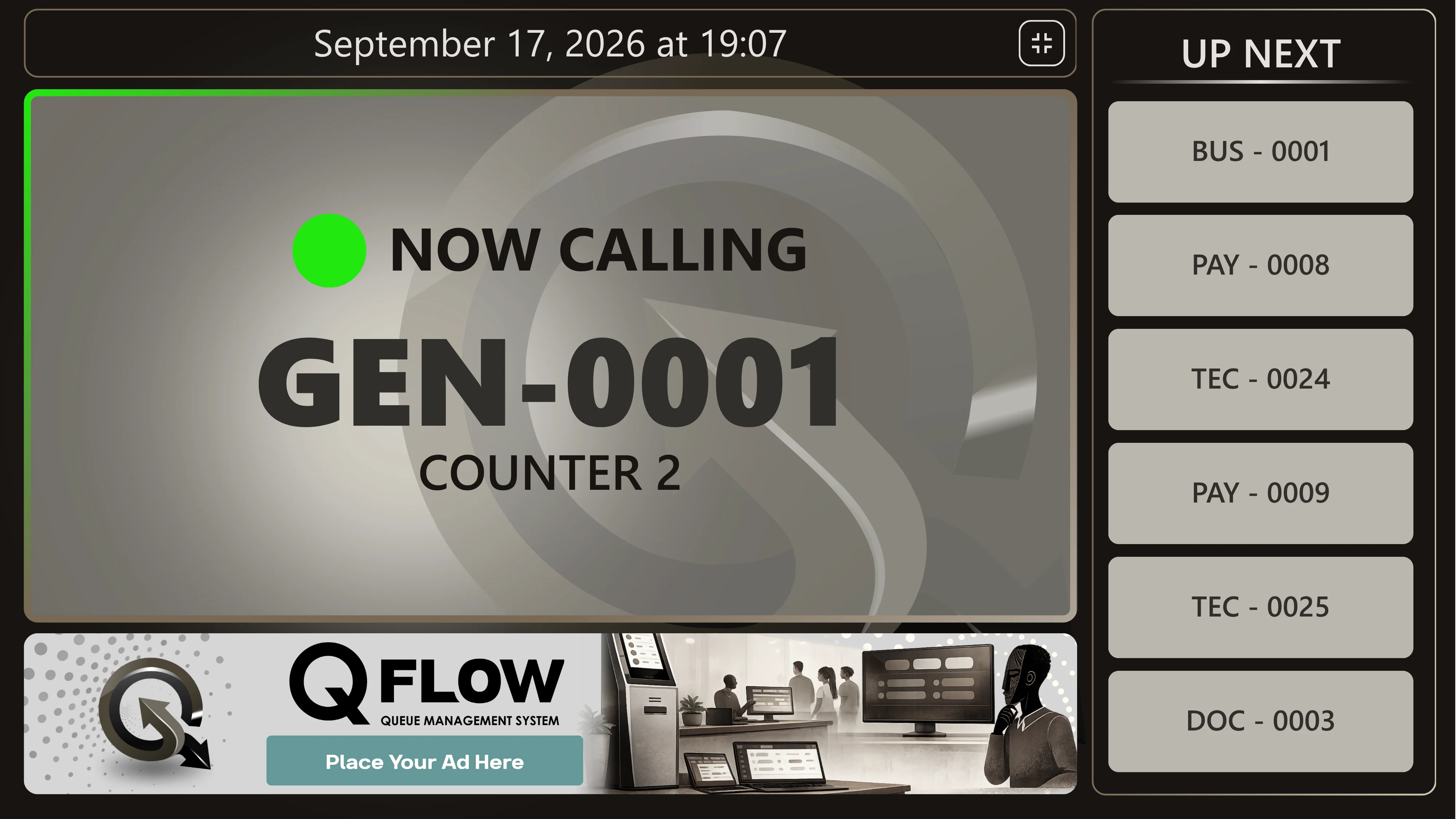QFlow public display screen